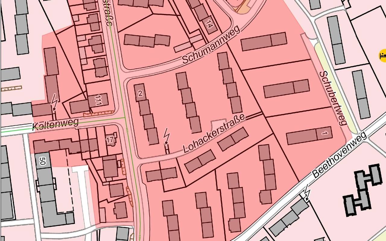 Folgende Straßen sind betroffen: Lohackerstraße 84-106 und 87-121, Griegweg 1-19 und 2-14, Keltenweg 8-12 und 7-17, Sachsenring 66, Beethovenweg 1-23, Schubertweg 1-17 und Schumannweg 2-24