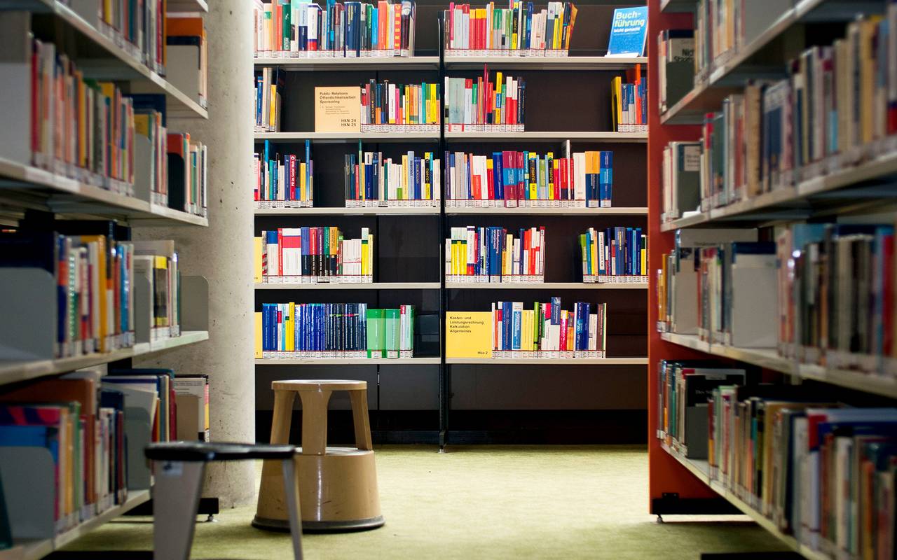 Große Regale voller Bücher