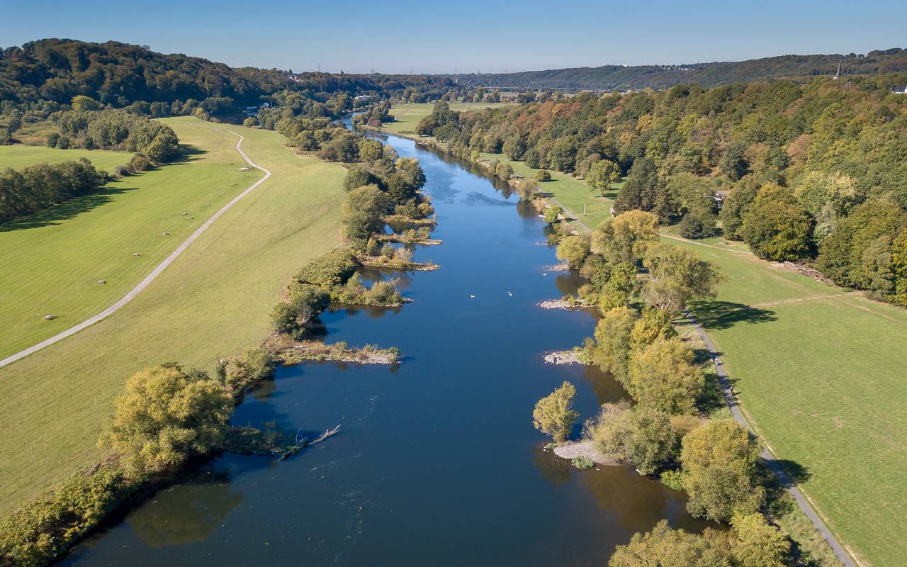 Luftbild der Ruhr bei Bochum-Stiepel