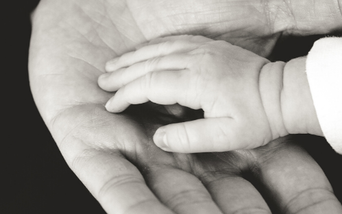Eine große Hand hält eine kleine Hand