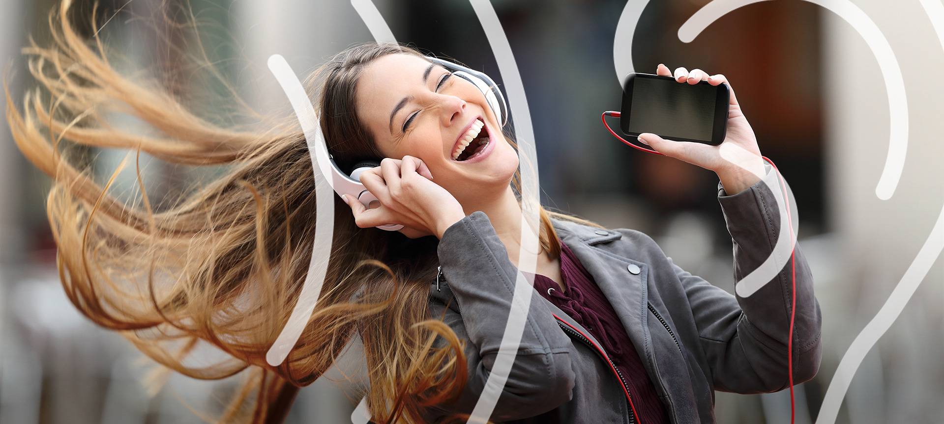 Frau Handy Radio Kopfhörer Ohr Schallwellen