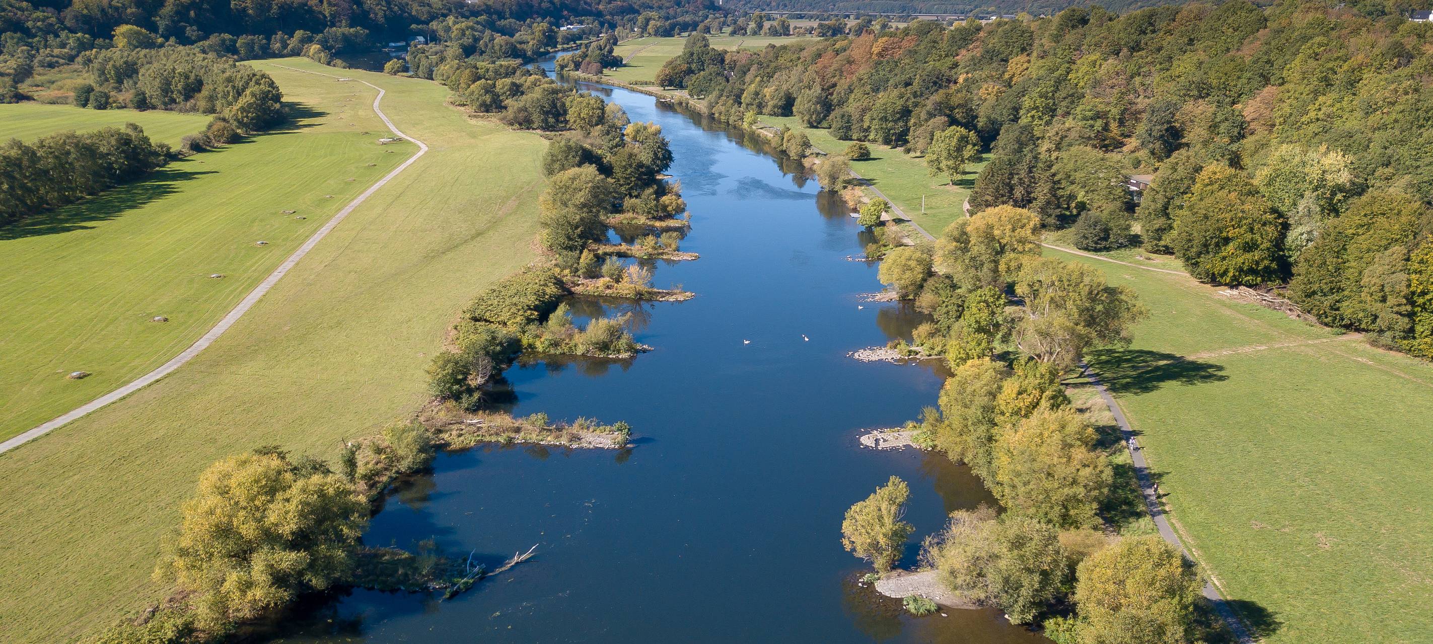 Luftbild der Ruhr bei Bochum-Stiepel