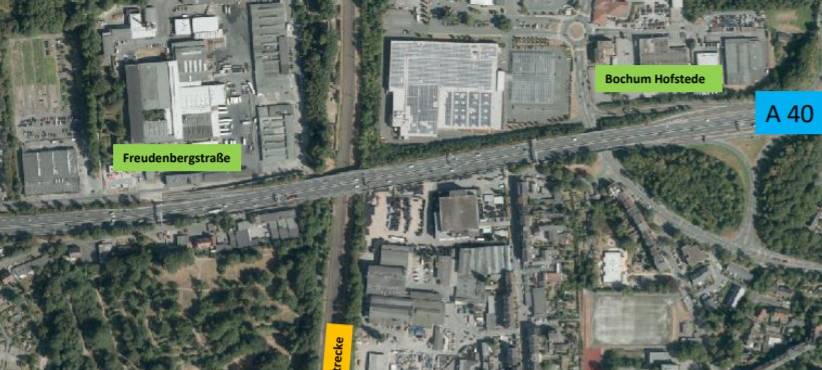 A40-Brücke am Schlachthof Bochum von oben