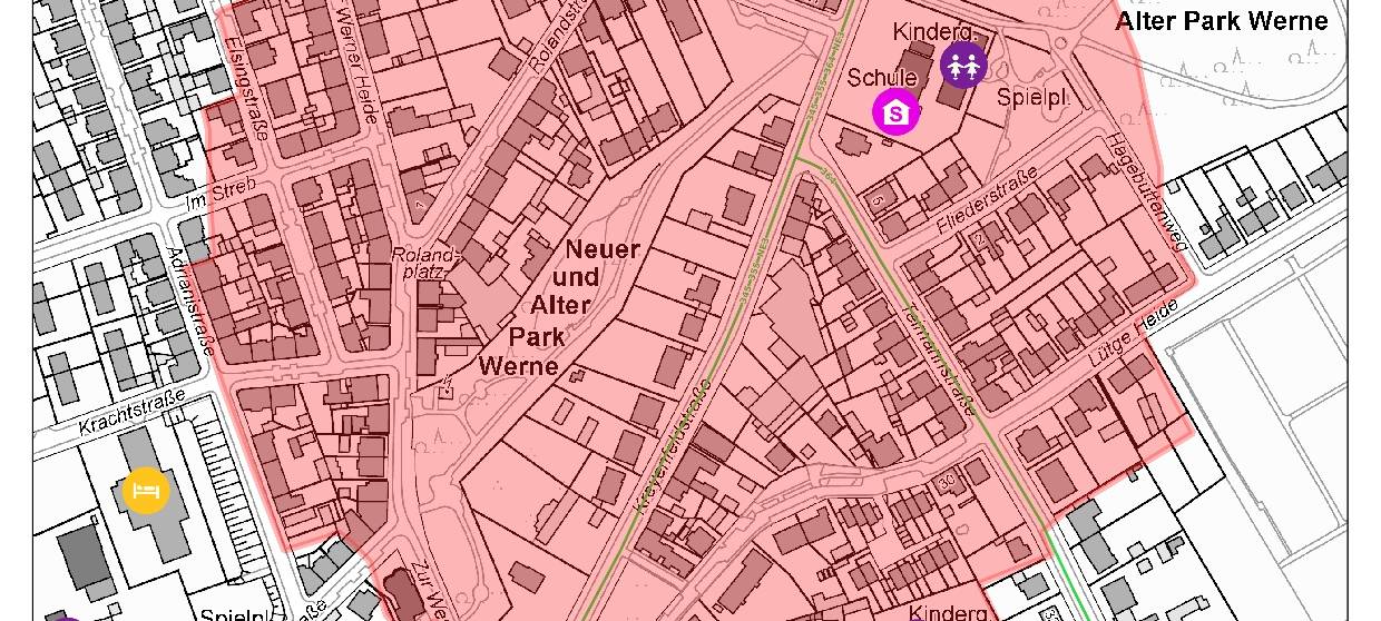 Evakuierungskarte mit rotem Kreis 250 Meter um die Fundstelle.