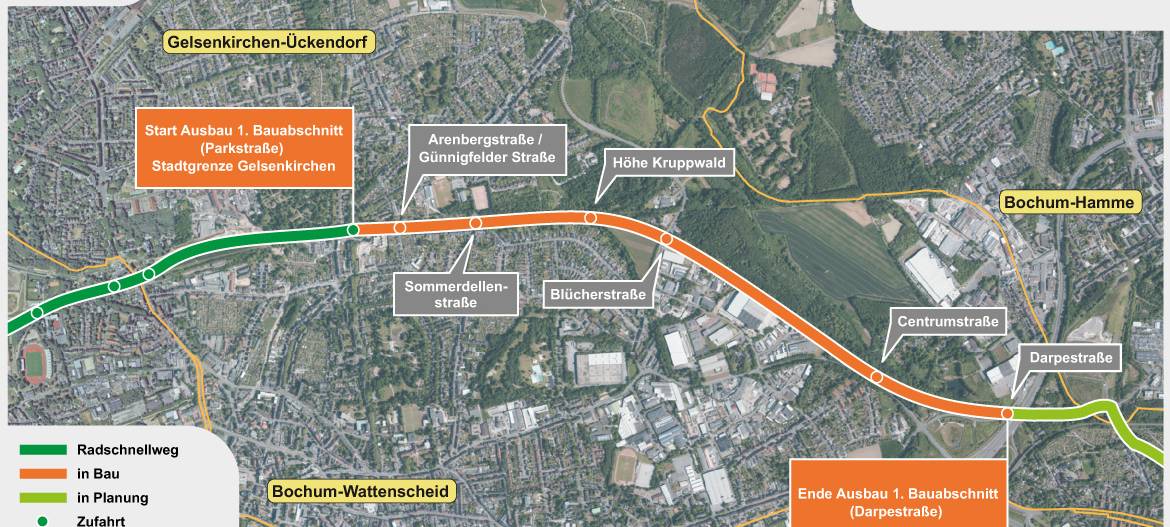 Bochum: Beginn der Arbeiten des nächsten Teilabschnitts des Radschnellweg 1