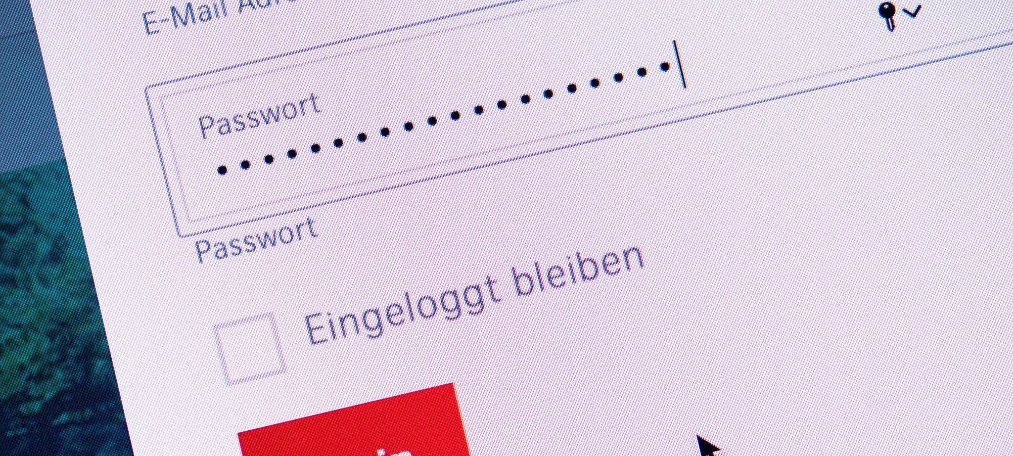 Ein Passwort wird im Login-Bereich einer Website eingetragen
