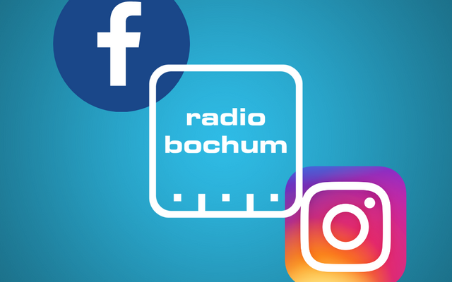 Das Radio Bochum-Logo eingerahmt vom Facebook und Instagram-Logo.