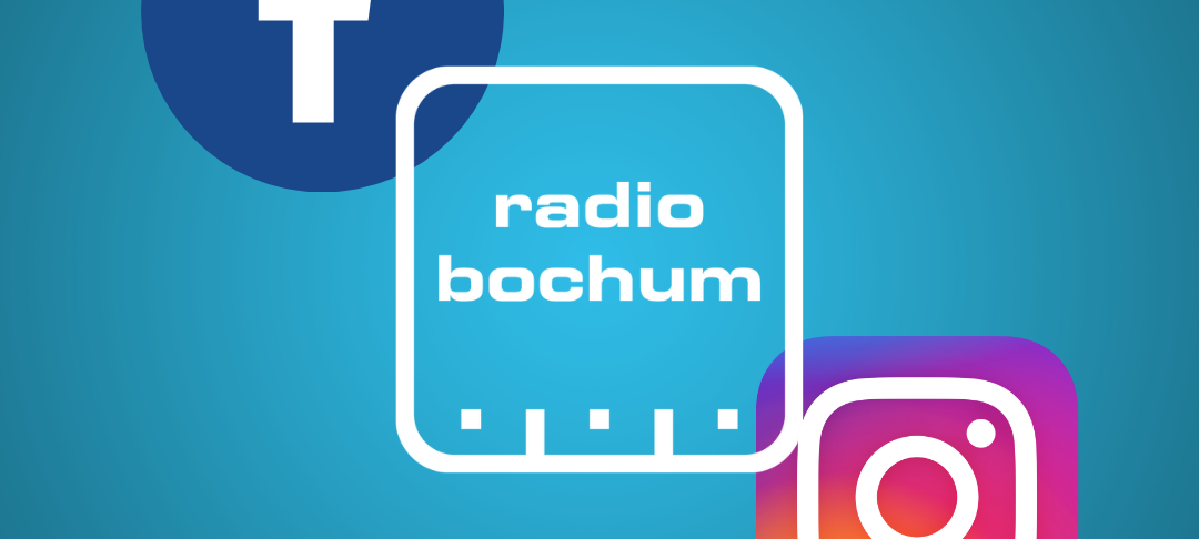 Das Radio Bochum-Logo eingerahmt vom Facebook und Instagram-Logo.