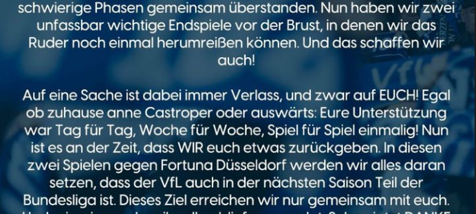 VfL Bochum vor Relegation: "Wir für euch!"